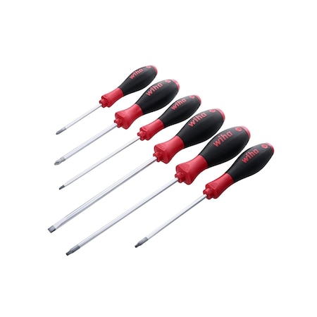 Wiha SoftFinish Grip ScrewDriver Set, Slotted 4.5-6.5mm, Phillips Number 1-2 and Square Number 1-2, 6-Pc 30291